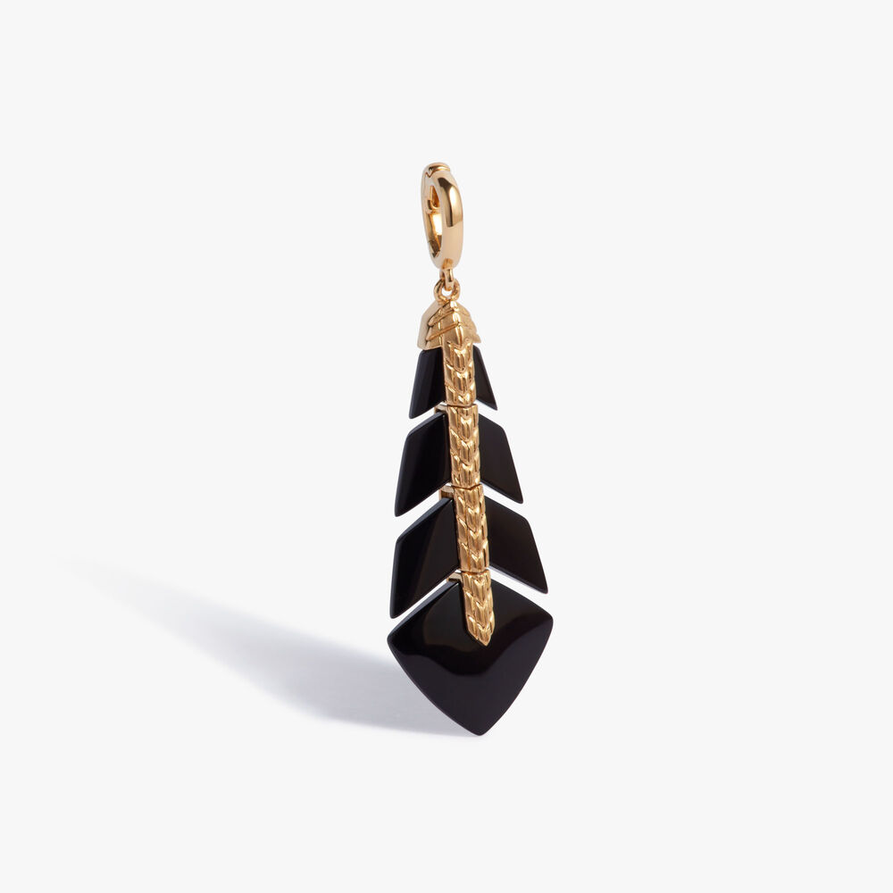 Deco 18ct Yellow Gold Black Onyx Feather Pendant | Annoushka jewelley